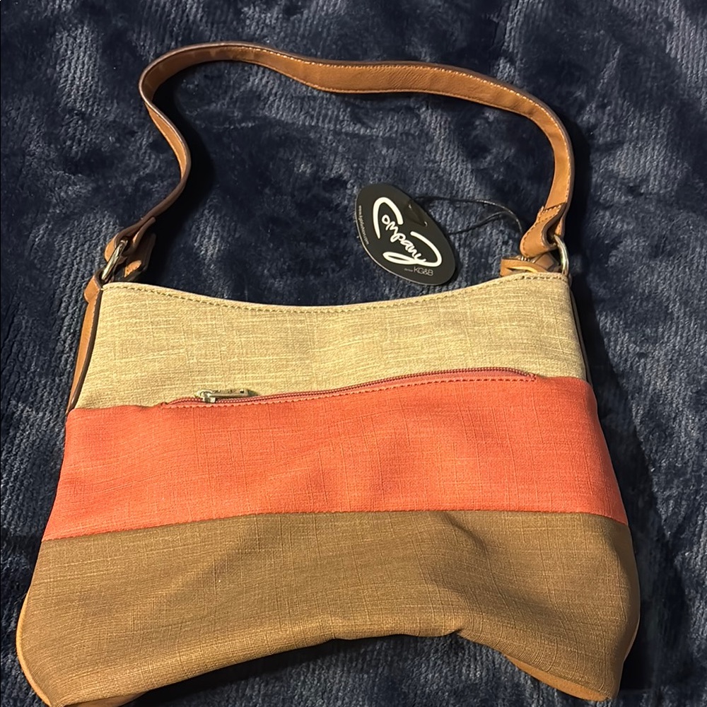 Tan and Orange Crossbody Bag with Striped Design